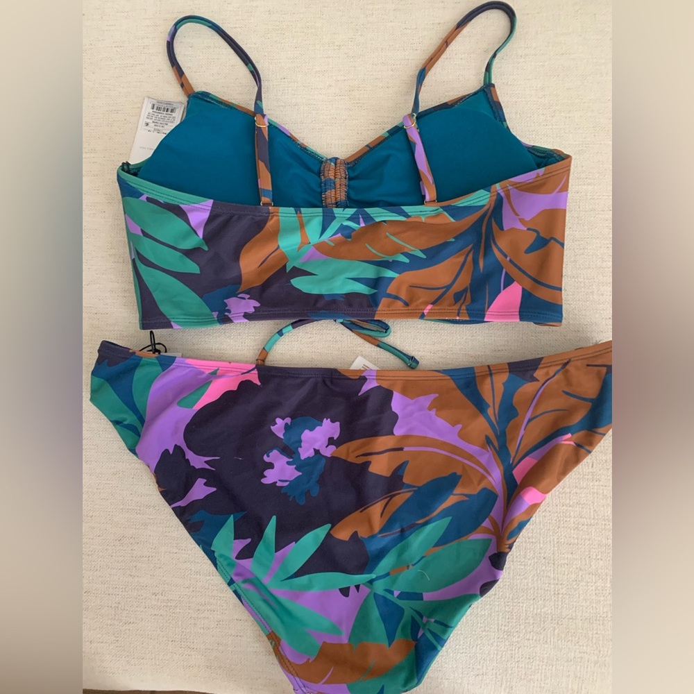 Bikini set- Leaf Print Bikini Set - Green, Purple, Brown- low rise bottom - Picture 2 of 4